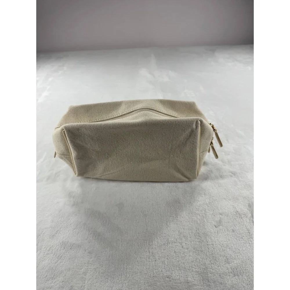 Burberry‎ Cosmetic Toiletry Pouch Ivory Embossed Logo Canvas Zipper Clutch Bag